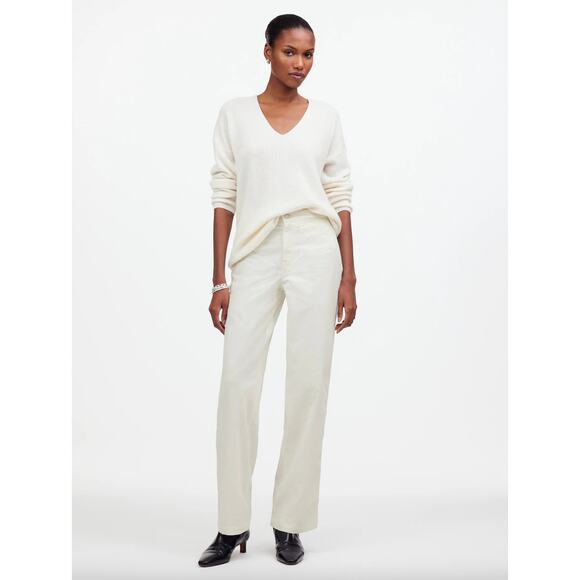 Madewell The Emmett Wide Leg Pant Corduroy Welt Pocket High Rise Ivory US 26 NWT - Picture 1 of 13